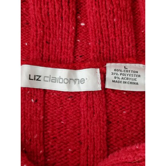 LIZ CLAIBORNE Women's Red w/ White & Black Flecks Quarter Button Sweater Sz L - Picture 7 of 8